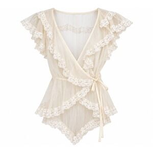 Vintage 60s 70s Tosca Ivory Sheer Lingerie 2 Piece Set Bed Jacket Tap Shorts S
